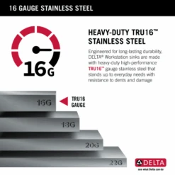 Delta Rivet 33” Workstation Kitchen Sink Top Mount Drop-In 16 Gauge Stainless Steel Single Bowl With WorkFlow Ledge And Accessories -Bathroom Sales Store mlvebvh25pnmkdgsazl8