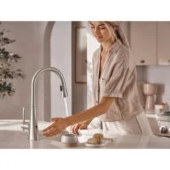 Moen Kurv 1.5 GPM Single Hole Pull Down Kitchen Faucet With Hands Free Capability -Bathroom Sales Store moen 9126ew alternate image 109