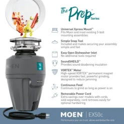 Moen Prep™ Series 1/2 Horsepower Garbage Disposal -Bathroom Sales Store moen ex50c alternate view 103