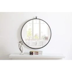 Eternity 24" Diameter Circular Metal Framed Wall Mirror With Decorative Hook -Bathroom Sales Store mr4051bk 2