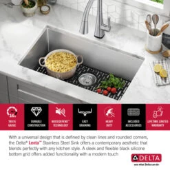 Delta Lenta 32” Undermount 16 Gauge Stainless Steel Single Bowl Kitchen Sink With Accessories -Bathroom Sales Store muyfnx3xputw5jm3ls74