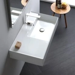 Scarabeo Teorema 2.0 32" Rectangular Ceramic Vessel Or Wall Mounted Bathroom Sink With One Faucet Hole - Includes Overflow -Bathroom Sales Store nameeks scarabeo 5118 side view 79