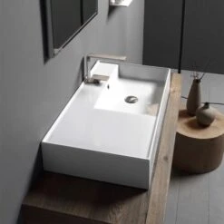 Scarabeo Teorema 2.0 32" Rectangular Ceramic Vessel Or Wall Mounted Bathroom Sink With One Faucet Hole - Includes Overflow -Bathroom Sales Store nameeks scarabeo 5118 side view with counter 55