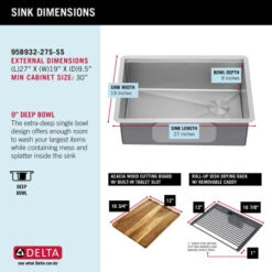 Delta Lorelai 27” Workstation Kitchen Sink Undermount 16 Gauge Stainless Steel Single Bowl With WorkFlow Ledge And Accessories -Bathroom Sales Store ncbydxnuzqsi5mqdakpd