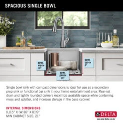 Delta Lorelai 17” Workstation Bar/Prep Kitchen Sink Undermount 16 Gauge Stainless Steel Single Bowl With WorkFlow Ledge And Accessories -Bathroom Sales Store ntfedgt3oqop5jkhxx3s