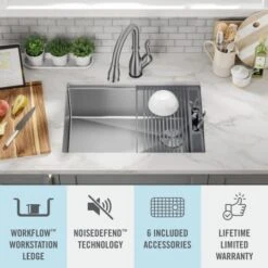 Delta Lorelai 27” Workstation Kitchen Sink Undermount 16 Gauge Stainless Steel Single Bowl With WorkFlow Ledge And Accessories -Bathroom Sales Store oxr0hmilct2o4aozgdlg