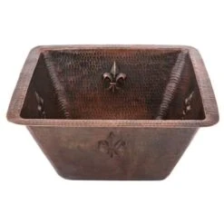 15" Undermount Square Single Basin Copper Bar Sink With 2" Drain Opening
