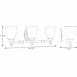 Victorian 3 Light Bathroom Vanity Light With Opal Glass Shades - 25" Wide -Bathroom Sales Store progress lighting p3029 line drawing 618