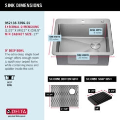 Delta Marca 25" Undermount Single Basin Stainless Steel Kitchen Sink -Bathroom Sales Store pvteufsexdjypjras76l