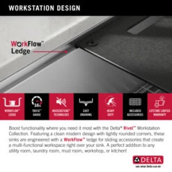 Delta Rivet 24” Workstation Laundry Utility Kitchen Sink Undermount 16 Gauge Stainless Steel Single Bowl With WorkFlow Ledge And Accessories -Bathroom Sales Store qnnvltdhkmk8entg6jpz