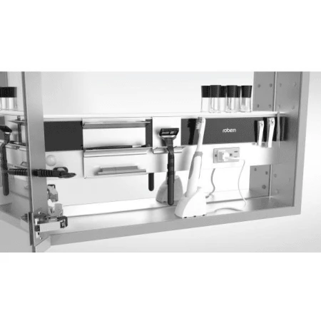 M Series 12" X 40" X 4" Beveled Single Door Medicine Cabinet With Hinge Left, Interior Lighting, Integrated Outlets, And Integrated USB 4 M Series 12" X 40" X 4" Beveled Single Door Medicine Cabinet With Hinge Left, Interior Lighting, Integrated Outlets, And Integrated USB - Image 3