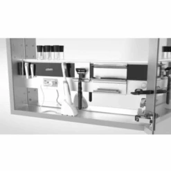 M Series 16" X 40" X 6" Flat Beveled Single Door Medicine Cabinet With Right Hinge, Integrated Outlets, Interior Light, Mirror Defogger And Nightlight -Bathroom Sales Store robern mc1640d6fbre4 organization shelf 444