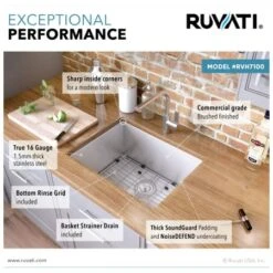 Nesta 23" Undermount Single Basin 16 Gauge Stainless Steel Kitchen Sink With Basin Rack And Basket Strainer -Bathroom Sales Store ruvati rvh7100 alternate image 492