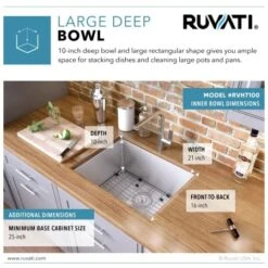 Nesta 23" Undermount Single Basin 16 Gauge Stainless Steel Kitchen Sink With Basin Rack And Basket Strainer -Bathroom Sales Store ruvati rvh7100 alternate image 493