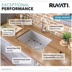 Gravena 21" Undermount Single Basin Stainless Steel Bar Sink With Basin Rack And Basket Strainer -Bathroom Sales Store ruvati rvh7121 alternate image 585