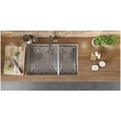 Nesta 29" Undermount Double Basin 16 Gauge Stainless Steel Kitchen Sink With 2 Basin Racks And 2 Basket Strainers -Bathroom Sales Store ruvati rvh7200 alternate image 627