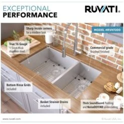 Nesta 29" Undermount Double Basin 16 Gauge Stainless Steel Kitchen Sink With 2 Basin Racks And 2 Basket Strainers -Bathroom Sales Store ruvati rvh7200 alternate image 628
