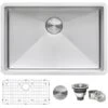 Gravena 28" Undermount Single Basin 16 Gauge Stainless Steel Kitchen Sink With Basin Rack And Basket Strainer
