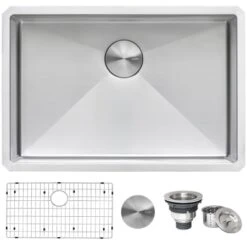 Gravena 28" Undermount Single Basin 16 Gauge Stainless Steel Kitchen Sink With Basin Rack And Basket Strainer
