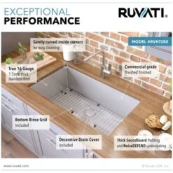 Gravena 28" Undermount Single Basin 16 Gauge Stainless Steel Kitchen Sink With Basin Rack And Basket Strainer -Bathroom Sales Store ruvati rvh7250 alternate image 642