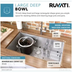 Gravena 28" Undermount Single Basin 16 Gauge Stainless Steel Kitchen Sink With Basin Rack And Basket Strainer -Bathroom Sales Store ruvati rvh7250 alternate image 643