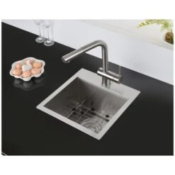 Tirana 15" Drop In Single Basin 16 Gauge Stainless Steel Bar Sink With Basin Rack And Basket Strainer -Bathroom Sales Store ruvati rvh8115 alternate image 989