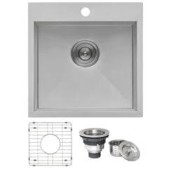 Tirana 18" Drop In Single Basin Stainless Steel Bar Sink With Basin Rack And Basket Strainer