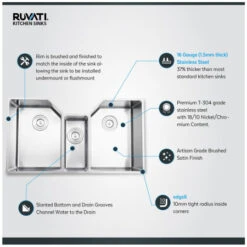 Gravena 35" Undermount Triple Basin 16 Gauge Stainless Steel Kitchen Sink With 3 Basin Racks And 3 Basket Strainers -Bathroom Sales Store ruvati rvh8500 alternate image 1240