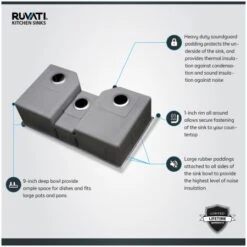 Gravena 35" Undermount Triple Basin 16 Gauge Stainless Steel Kitchen Sink With 3 Basin Racks And 3 Basket Strainers -Bathroom Sales Store ruvati rvh8500 alternate image 1241