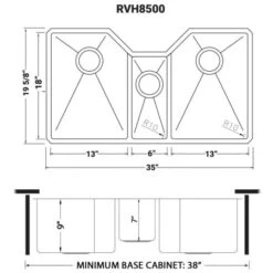 Gravena 35" Undermount Triple Basin 16 Gauge Stainless Steel Kitchen Sink With 3 Basin Racks And 3 Basket Strainers -Bathroom Sales Store ruvati rvh8500 alternate image 1247
