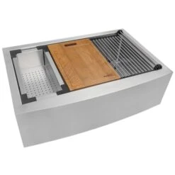 Verona 30" Farmhouse Single Basin 16 Gauge Stainless Steel Kitchen Sink With Cutting Board, Colander, Basket Strainer, And Sink Grid -Bathroom Sales Store ruvati rvh9100 alternate image 1313