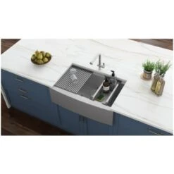 Verona 30" Farmhouse Single Basin 16 Gauge Stainless Steel Kitchen Sink With Cutting Board, Colander, Basket Strainer, And Sink Grid -Bathroom Sales Store ruvati rvh9100 alternate image 1319