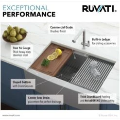 Verona 30" Farmhouse Single Basin 16 Gauge Stainless Steel Kitchen Sink With Cutting Board, Colander, Basket Strainer, And Sink Grid -Bathroom Sales Store ruvati rvh9100 alternate image 1321