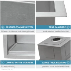 Verona 30" Farmhouse Single Basin 16 Gauge Stainless Steel Kitchen Sink With Cutting Board, Colander, Basket Strainer, And Sink Grid -Bathroom Sales Store ruvati rvh9100 alternate image 1323