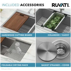 Verona 30" Farmhouse Single Basin 16 Gauge Stainless Steel Kitchen Sink With Cutting Board, Colander, Basket Strainer, And Sink Grid -Bathroom Sales Store ruvati rvh9100 alternate image 1324
