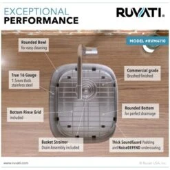 Parmi 15-3/4" Undermount Single Basin 16 Gauge Stainless Steel Kitchen Sink With Basin Rack And Basket Strainer -Bathroom Sales Store ruvati rvm4110 alternate image 1539