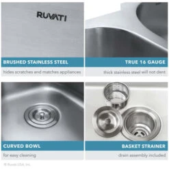 Parmi 15-3/4" Undermount Single Basin 16 Gauge Stainless Steel Kitchen Sink With Basin Rack And Basket Strainer -Bathroom Sales Store ruvati rvm4110 alternate image 1540