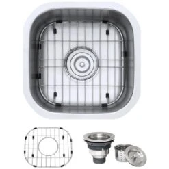 Parmi 16" Undermount Single Basin 16 Gauge Stainless Steel Kitchen Sink With Basin Rack And Basket Strainer