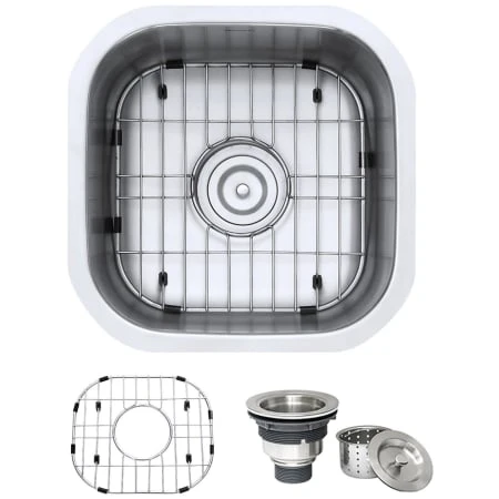 Parmi 16" Undermount Single Basin 16 Gauge Stainless Steel Kitchen Sink With Basin Rack And Basket Strainer 3 Parmi 16" Undermount Single Basin 16 Gauge Stainless Steel Kitchen Sink With Basin Rack And Basket Strainer