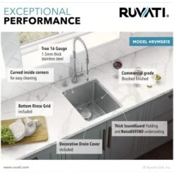 Modena 15" Undermount Single Basin Stainless Steel Bar Sink With Basin Rack And Basket Strainer -Bathroom Sales Store ruvati rvm5815 alternate image 1852