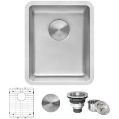 Modena 12" Undermount Single Basin Stainless Steel Bar Sink With Basin Rack And Basket Strainer