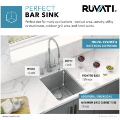 Modena 12" Undermount Single Basin Stainless Steel Bar Sink With Basin Rack And Basket Strainer -Bathroom Sales Store ruvati rvm5912 alternate image 1869