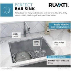 Modena 18" Undermount Single Basin Stainless Steel Bar Sink With Basin Rack And Basket Strainer 14 Modena 18" Undermount Single Basin Stainless Steel Bar Sink With Basin Rack And Basket Strainer -Bathroom Sales Store ruvati rvm5916 alternate image 1878
