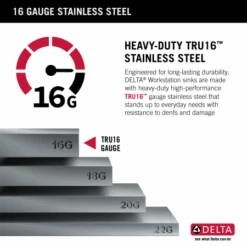 Delta Lorelai 25” Workstation Kitchen Sink Top Mount Drop-In 16 Gauge Stainless Steel Single Bowl With WorkFlow Ledge And Accessories -Bathroom Sales Store rwrakdcx8f98tkwxidni