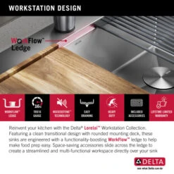 Delta Lorelai 25” Workstation Kitchen Sink Top Mount Drop-In 16 Gauge Stainless Steel Single Bowl With WorkFlow Ledge And Accessories -Bathroom Sales Store s7zpzcviaxkema8ka2ve