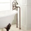 37-1/2" Floor Mounted Tub Filler Faucet With Porcelain Cross Handles And Lever Diverter - Includes Hand Shower, Valve Included -Bathroom Sales Store signature hardware 402678 3332178