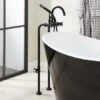 Sebastian 34-1/2" Floor Mounted Tub Filler Faucet With Metal Cross Handles - Includes Hand Shower And Valve -Bathroom Sales Store signature hardware 446430 5129969