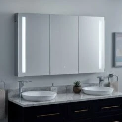 Seren 53-1/4" X 32" Lighted Frameless 3 Door Medicine Cabinet With Tunable LED And Wireless Speaker