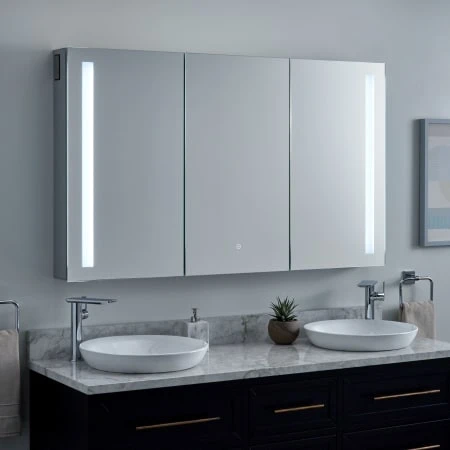 Seren 53-1/4" X 32" Lighted Frameless 3 Door Medicine Cabinet With Tunable LED And Wireless Speaker 3 Seren 53-1/4" X 32" Lighted Frameless 3 Door Medicine Cabinet With Tunable LED And Wireless Speaker