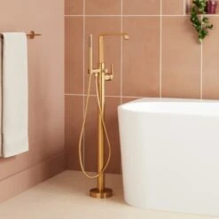 Drea Floor Mounted Tub Filler With Built-In Diverter - Includes Hand Shower
